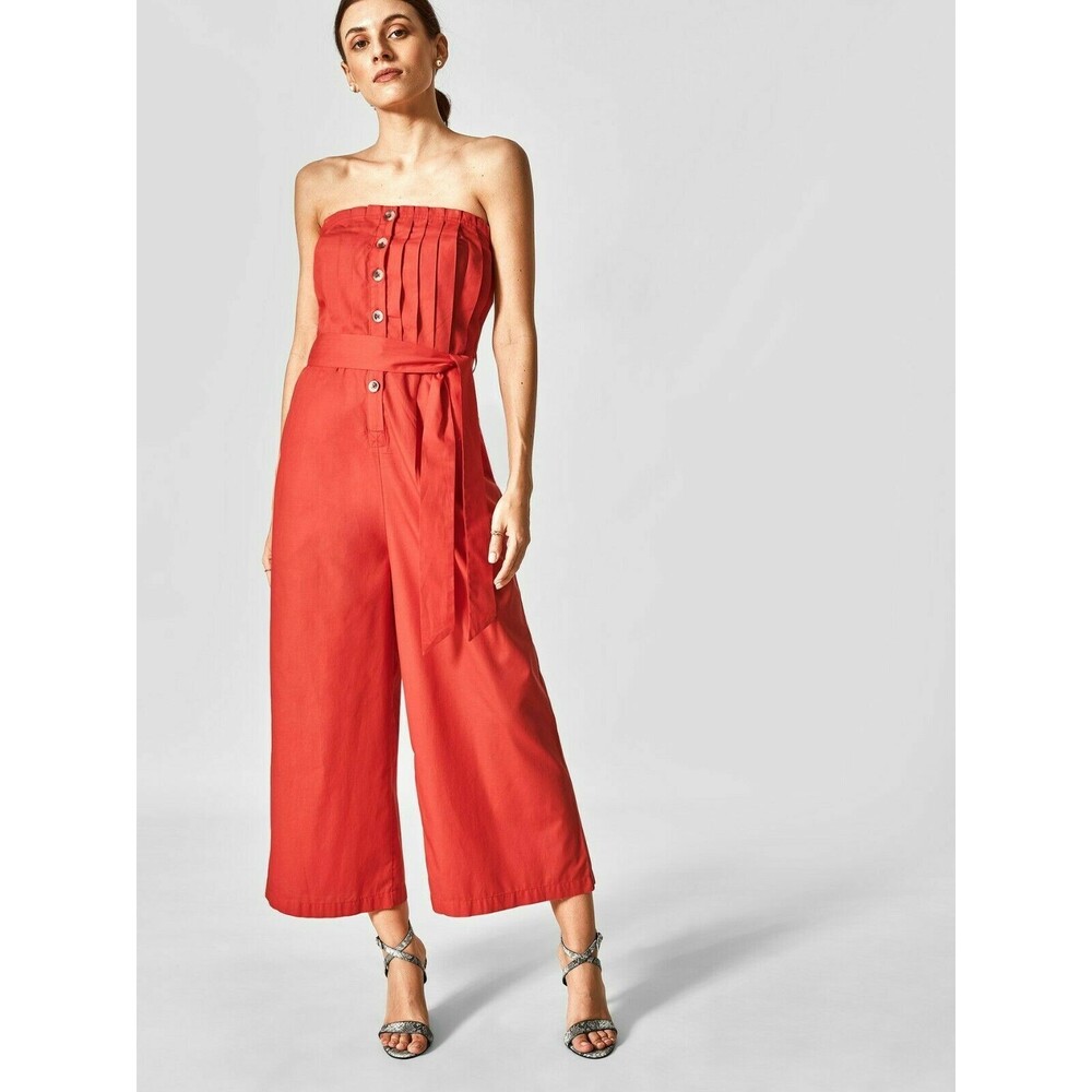 The Label Life Scarlet Tube Red Jumpsuit Dress Playsuit Cotton Pleated S 215174